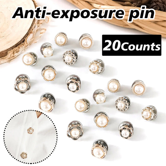 20 Counts Brooch Buttons for Women, Mini Instant Buttons Pins, Assorted Brooch Pins, Pearl Rhinestones Shirt Lapel Brooch Pins, Cover Up Buttons Pins for Clothes Coat Dress Jeans Hat Bags Decor
