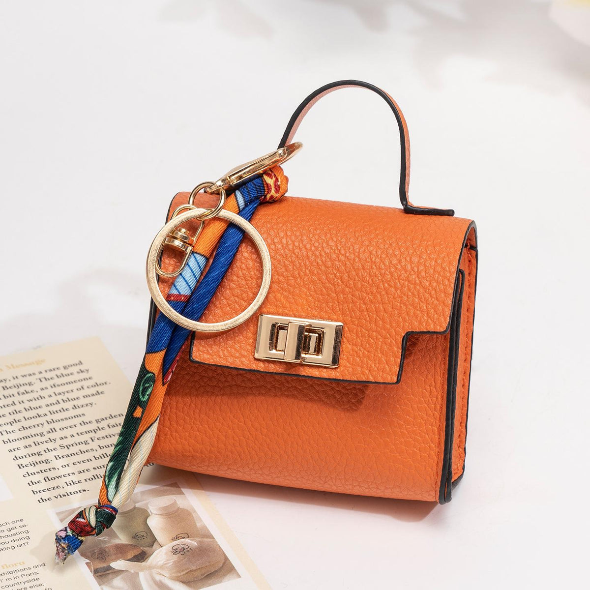Mini Square Bag Pendant Keychain - High Quality Leather with Colorful Strap, Cute Car Keychain & Bag Charm Accessory